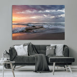 94208089-MGV-CV-36X24-Golden Hour Wall Art Canvas Print, Framed Tranquil Waves Art Picture Print, Beach Horizon Perfect Coastal Serenity Decor Artwork