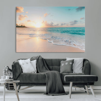 94538225-MGV-CV-36X24-Beach Sunset Wall Art Canvas Print, Framed Ocean Waves Art Picture Print, Summer Escape Perfect Coastal Serenity Decor Artwork