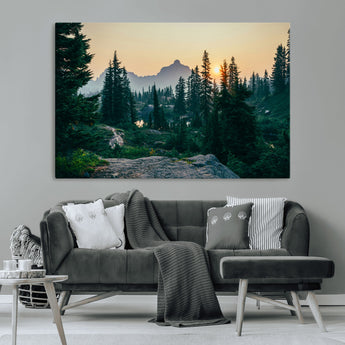 66397982-MGV-CV-36X24-Mountain Landscape Wall Art Canvas Print, Framed Forest Serenity Art Picture Print, Mountain Landscape Perfect Rustic Wilderness