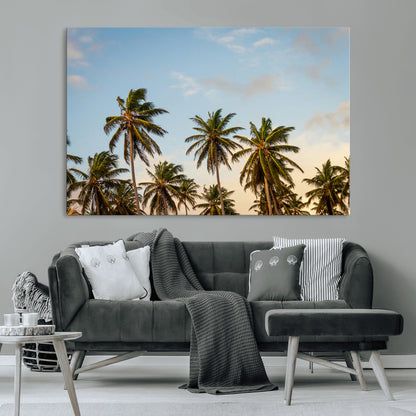 99033771-MGV-CV-36X24-Palm Trees Wall Art Canvas Print, Framed Tropical Vibes Art Picture Print, Coastal Sunset Perfect Coastal Boho Decor Artwork