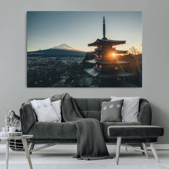 87729656-MGV-CV-36X24-Mount Fuji Wall Art Canvas Print, Framed Japan Travel Art Picture Print, Chureito Pagoda Perfect Zen Minimalism Decor Artwork