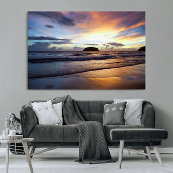 36714356-MGV-CV-36X24-Beach Sunset Wall Art Canvas Print, Framed Ocean Waves Art Picture Print, Tropical Seascape Perfect Coastal Serenity Decor Artwork