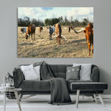 39144651-MGV-CV-36X24-Texas Longhorns Wall Art Canvas Print, Framed Rustic Farm Scene Art Picture Print, Western Cattle Perfect Rustic Farmhouse Decor
