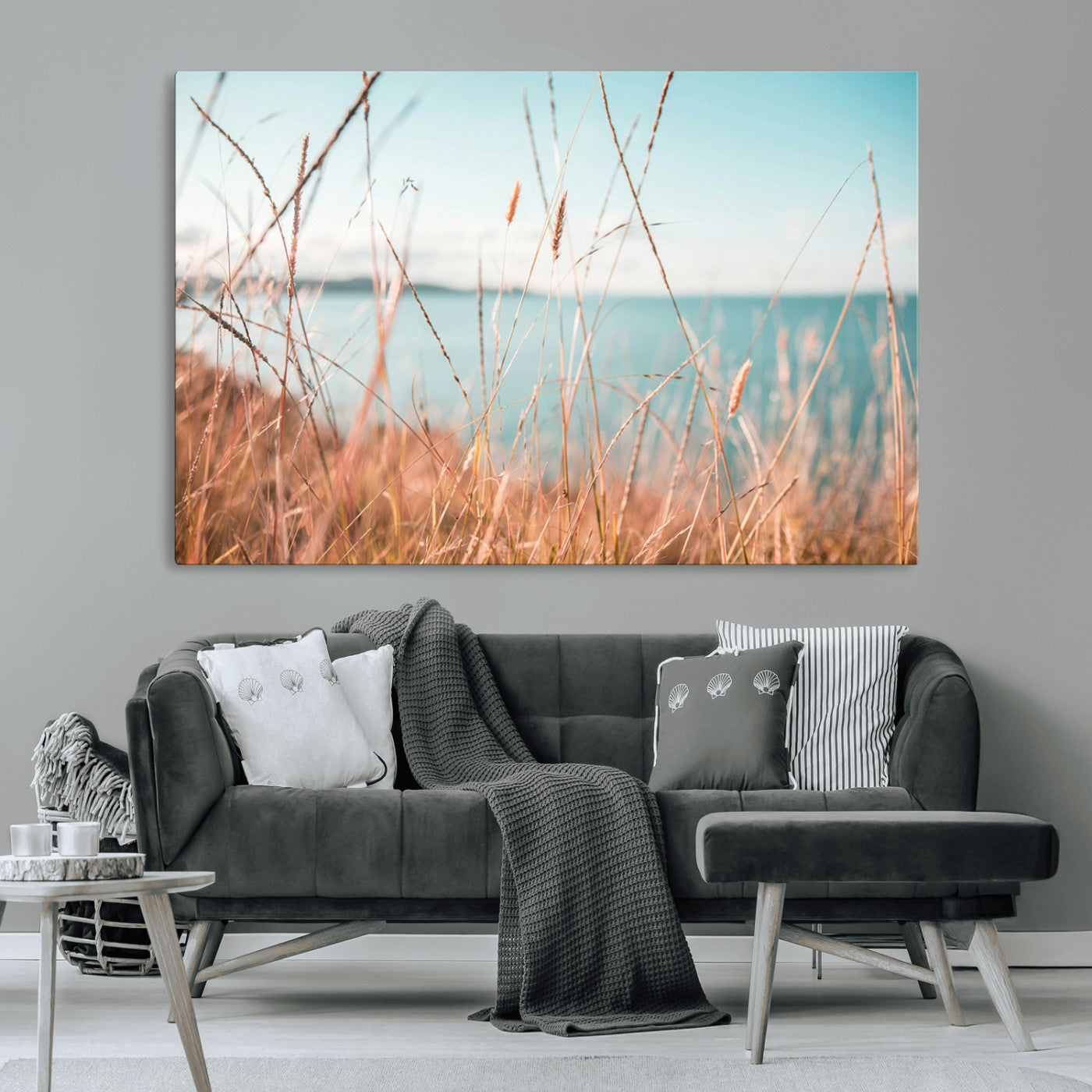 36108696-MGV-CV-36X24-Coastal Grass Wall Art – Serene Ocean View Canvas Print, Beach Nature Photography Decor for Living Room, Bedroom, Office or Modern