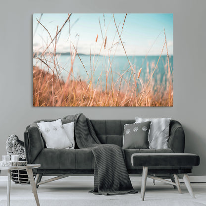 36108696-MGV-CV-36X24-Coastal Grass Wall Art – Serene Ocean View Canvas Print, Beach Nature Photography Decor for Living Room, Bedroom, Office or Modern
