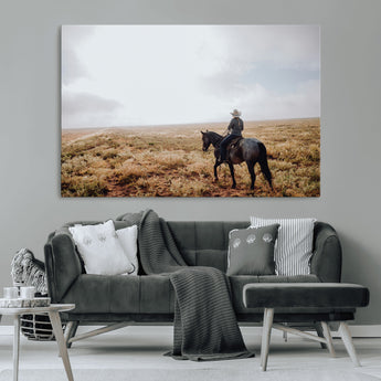 57597730-MGV-CV-36X24-Cowboy Wall Art Wall Art Canvas Print, Framed Western Canvas Art Picture Print, Rustic Ranch Scene Perfect Rustic Western Decor