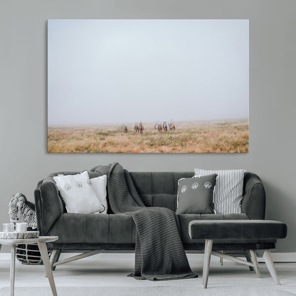 14761944-MGV-CV-36X24-Foggy Plains Wall Art Canvas Print, Framed Horseback Riders Art Picture Print, Rustic Western Perfect Rustic Western Decor Artwork