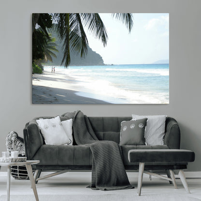 18311030-MGV-CV-36X24-Tropical Beach Wall Art Canvas Print, Framed Serene Ocean Art Picture Print, Palm Tree Shadows Perfect Tropical Coastal Decor