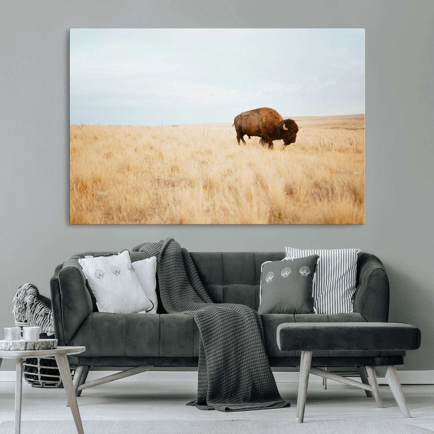61392510-MGV-CV-36X24-Buffalo Wall Art Wall Art Canvas Print, Framed Western Wildlife Decor Art Picture Print, Rustic Farmhouse Art Perfect Rustic