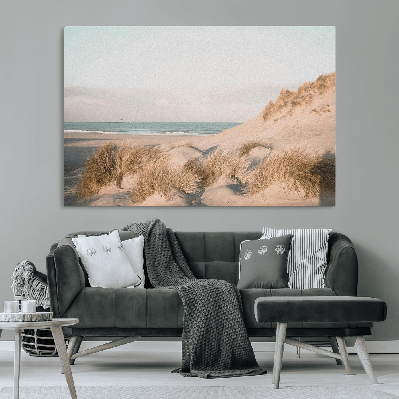 28064037-MGV-CV-36X24-Minimalist Seascape Wall Art Canvas Print, Framed Neutral Beach Print Art Picture Print, Sand Dune Photography Perfect