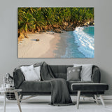 82312665-MGV-CV-36X24-Tropical Beach Wall Art Canvas Print, Framed Ocean Waves Art Picture Print, Palm Trees Perfect Coastal Minimalist Decor Artwork