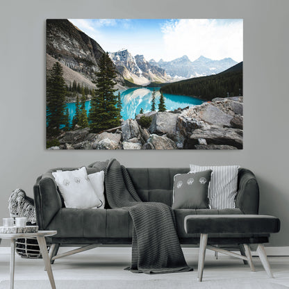 98014896-MGV-CV-36X24-Canadian Rockies Wall Art Canvas Print, Framed Mountain Landscape Art Picture Print, Turquoise Water Perfect Scandinavian