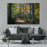 65810864-MGV-CV-36X24-Autumn Forest Wall Art Canvas Print, Framed Fall Woodland Art Picture Print, Golden Leaves Perfect Rustic Farmhouse Decor Artwork