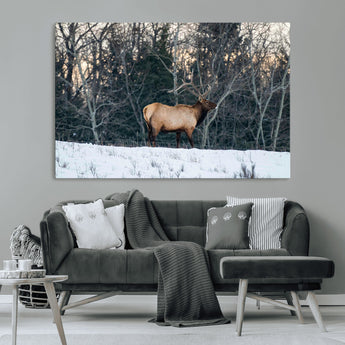 36533178-MGV-CV-36X24-Wild Elk Photography Wall Art Canvas Print, Framed Winter Wildlife Art Picture Print, Snowy Forest Perfect Rustic Lodge Decor