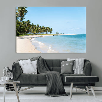 37858872-MGV-CV-36X24-Palm Tree Coast Wall Art Canvas Print, Framed Island Getaway Art Picture Print, Crystal Blue Water Perfect Tropical Coastal Decor