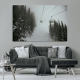 87018452-MGV-CV-36X24-Ski Lift Wall Art Canvas Print, Framed Snowy Pines Art Picture Print, Misty Landscape Perfect Winter Serenity Decor Artwork