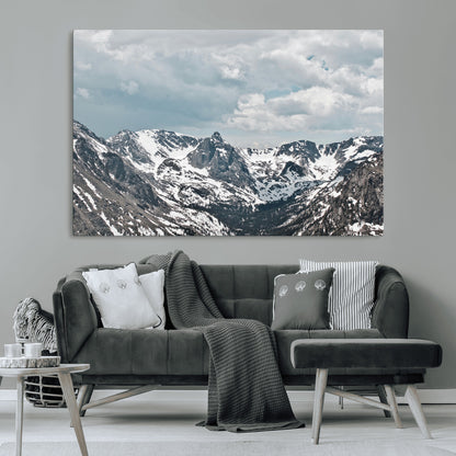 94074619-MGV-CV-36X24-Snowy Peaks Wall Art Canvas Print, Framed Alpine Wilderness Art Picture Print, Mountain Escape Perfect Winter Serenity Decor