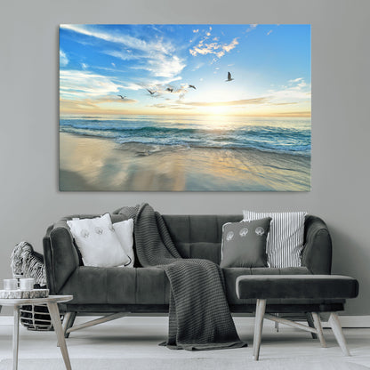 20708696-MGV-CV-36X24-Minimalist Seaside Wall Art Canvas Print, Framed Morning Glow Art Picture Print, Golden Reflections Perfect Coastal Minimalist