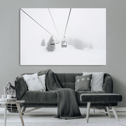 20216390-MGV-CV-36X24-Ski Lift Wall Art Canvas Print, Framed Snowy Landscape Art Picture Print, Alpine Adventure Perfect Nordic Minimalist Decor Artwork