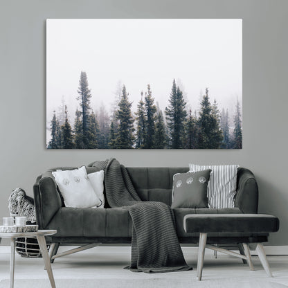 42364796-MGV-CV-36X24-Foggy Forest Wall Art Canvas Print, Framed Misty Pines Art Picture Print, Moody Woodland Perfect Scandinavian Minimalist Decor