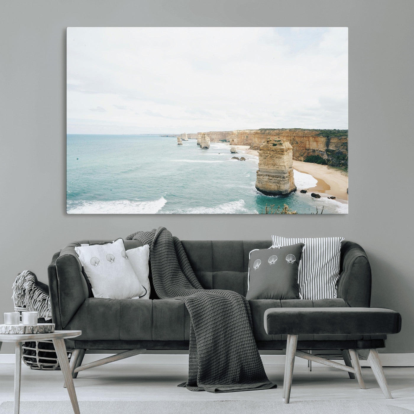 70095633-MGV-CV-36X24-Twelve Apostles Wall Art Canvas Print, Framed Coastal Cliffs Art Picture Print, Rugged Rock Formations Perfect Minimalist Coastal