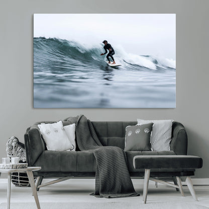11693607-MGV-CV-36X24-Surfer on Wave Wall Art Canvas Print, Framed Ocean Adventure Art Picture Print, Motion Blur Water Perfect Coastal Adventure Decor