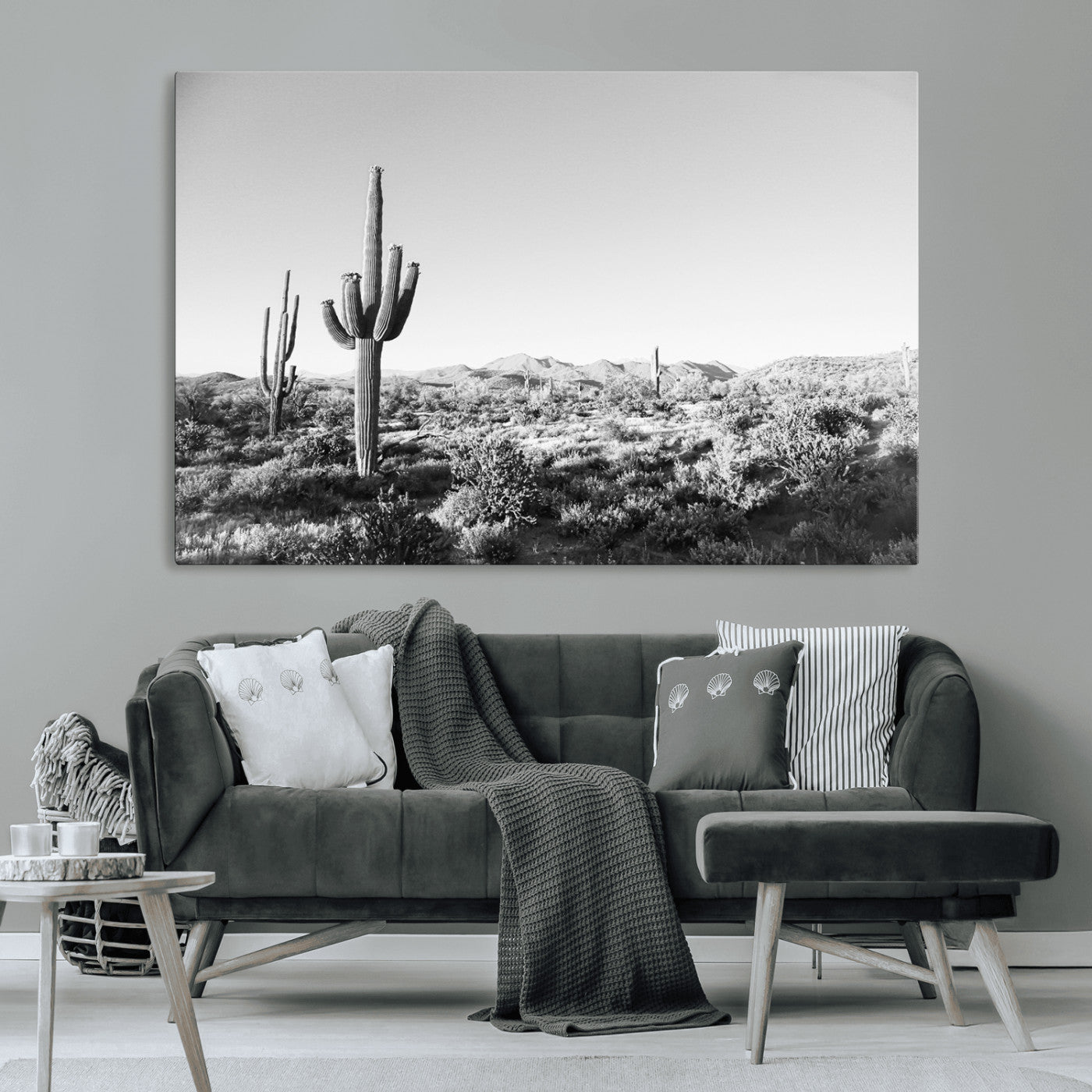 85205054-MGV-CV-36X24-Saguaro Cactus Wall Art Canvas Print, Framed Monochrome Landscape Art Picture Print, Scenic Arizona View Perfect Minimalist