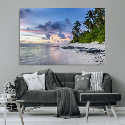 75045485-MGV-CV-36X24-Tropical Beach Wall Art Canvas Print, Framed Sunset Glow Art Picture Print, Palm Tree Coast Perfect Tropical Coastal Decor Artwork