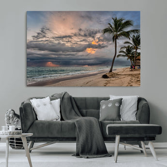 62574547-MGV-CV-36X24-Tropical Storm Wall Art Canvas Print, Framed Moody Beach Art Picture Print, Dramatic Sky Perfect Tropical Coastal Decor Artwork