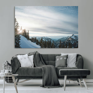 55564749-MGV-CV-36X24-Snowy Mountains Wall Art Canvas Print, Framed Alpine Landscape Art Picture Print, Frosty Peaks Perfect Nordic Minimalist Decor