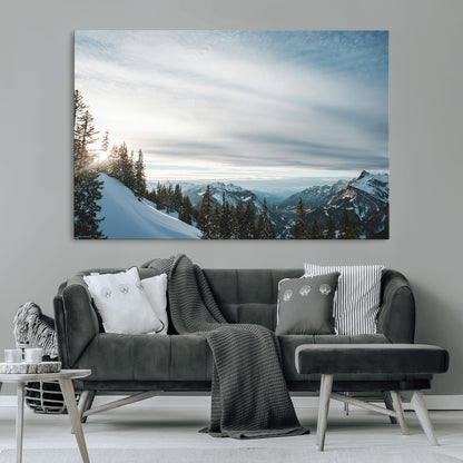 55564749-MGV-CV-36X24-Snowy Mountains Wall Art Canvas Print, Framed Alpine Landscape Art Picture Print, Frosty Peaks Perfect Nordic Minimalist Decor