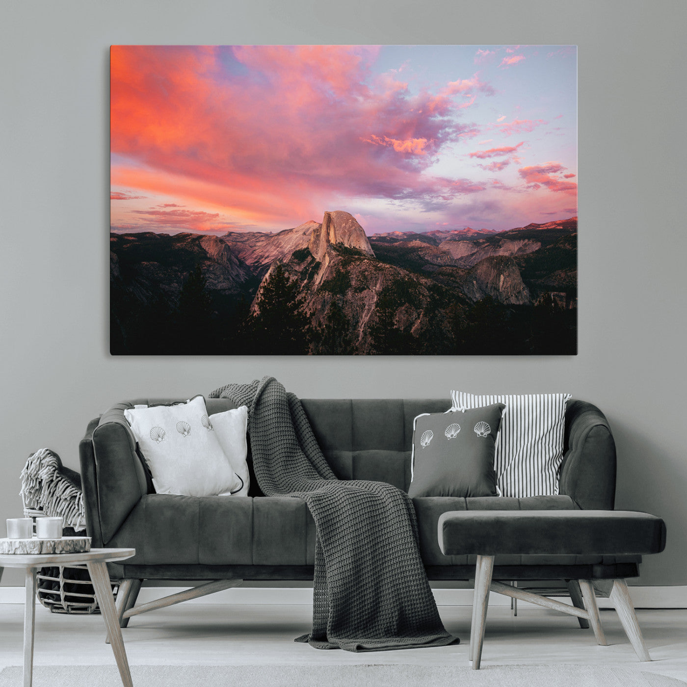 32786115-MGV-CV-36X24-Half Dome Wall Art Canvas Print, Framed Yosemite National Park Art Picture Print, Dramatic Sunset Perfect Adventurous Wilderness