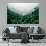 45265379-MGV-CV-36X24-Misty Forest Wall Art – Green Mountain Pine Tree Landscape Canvas Print, Nature Photography Artwork Home Decor for Bedroom, Living