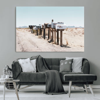 54616109-MGV-CV-36X24-Desert Mailboxes Wall Art – Rustic Rural Roadside Photography Canvas Print, American Southwest Landscape Home Decor for Living