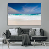 55017356-MGV-CV-36X24-Ocean Beach Wall Art – Turquoise Wave and White Sand Shoreline Canvas Print, Coastal Seascape Photography Decor for Living Room,