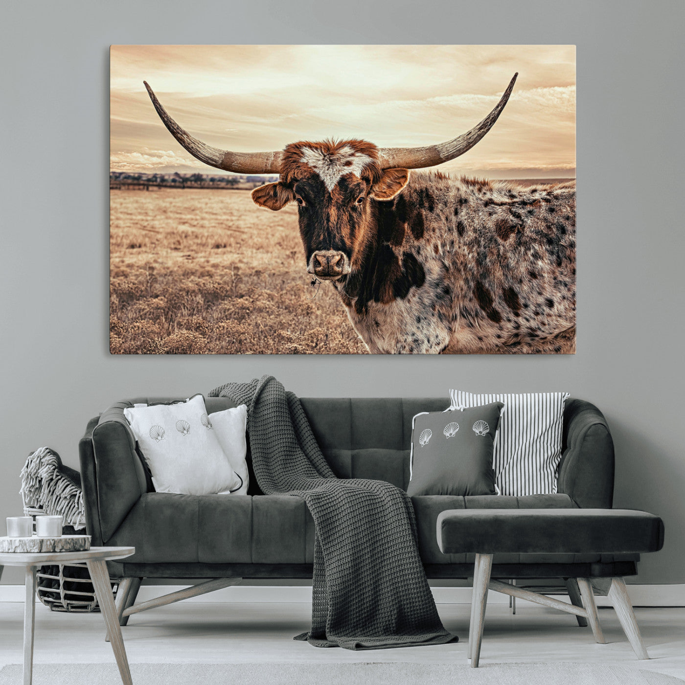 95745718-MGV-CV-36X24-Texas Longhorn Wall Art – Western Cattle Photography Canvas Print, Rustic Ranch Animal Artwork Country Farmhouse Decor for Living