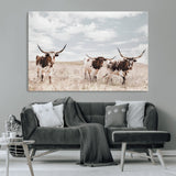 65621083-MGV-CV-36X24-Texas Longhorn Wall Art – Rustic Western Cattle Canvas Print, Southwestern Ranch Photography Decor for Living Room, Office,