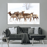 41416314-MGV-CV-36X24-Elk Wall Art – Wildlife Herd Canvas Print in Snowy Landscape, Rustic Nature Painting, Western Cabin Lodge Decor for Living Room,