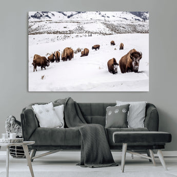 38217250-MGV-CV-36X24-Bison Herd Wall Art – Wildlife Canvas Print of Buffalo Winter Snow Scene, Rustic Western Lodge Décor, Farmhouse & Cabin Nature