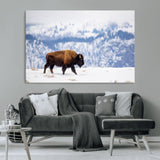21623194-MGV-CV-36X24-Snow Bison Wall Art – Majestic Buffalo Wildlife Canvas Print, Winter Nature Décor for Rustic Living Room, Farmhouse, Cabin, Lodge