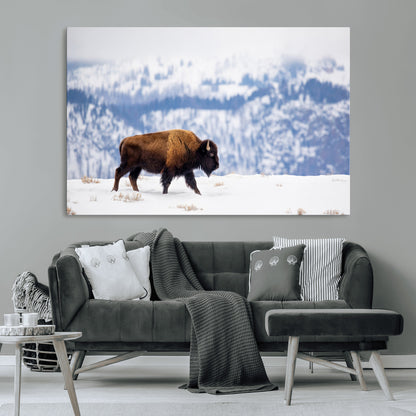 21623194-MGV-CV-36X24-Snow Bison Wall Art – Majestic Buffalo Wildlife Canvas Print, Winter Nature Décor for Rustic Living Room, Farmhouse, Cabin, Lodge
