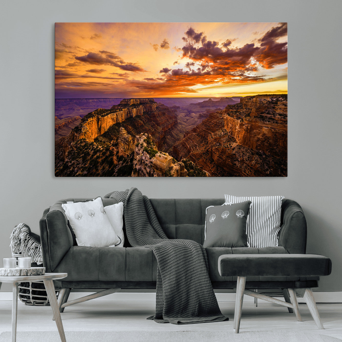 75573843-MGV-CV-36X24-Grand Canyon Sunset Wall Art – Panoramic Canyon Landscape Canvas Print, Dramatic Desert Cliffs Artwork, Nature Inspired Scenic