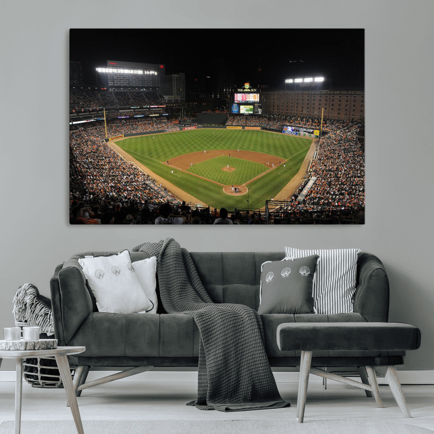 26445161-MGV-CV-36X24-Baseball Stadium at Night – Panoramic Ballpark Canvas Wall Art, Sports Decor for Man Cave, Office, Game Room, Sports Bar, Baseball