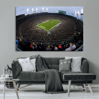 14387817-MGV-CV-36X24-Lambeau Field Stadium Wall Art – Green Bay Packers Game Day Canvas Print with Fireworks and Crowd – NFL Football Fan Man Cave
