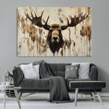 34496536-MGV-CV-36X24-Rustic Moose Wall Art – Modern Abstract Animal Canvas Print – Majestic Moose Head Painting with Neutral Earth Tones for Cabin,