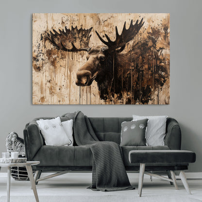83505059-MGV-CV-36X24-Majestic Moose Wall Art – Rustic Animal Canvas Painting – Wilderness Wildlife Decor with Earthy Tones for Cabin, Lodge, Farmhouse,