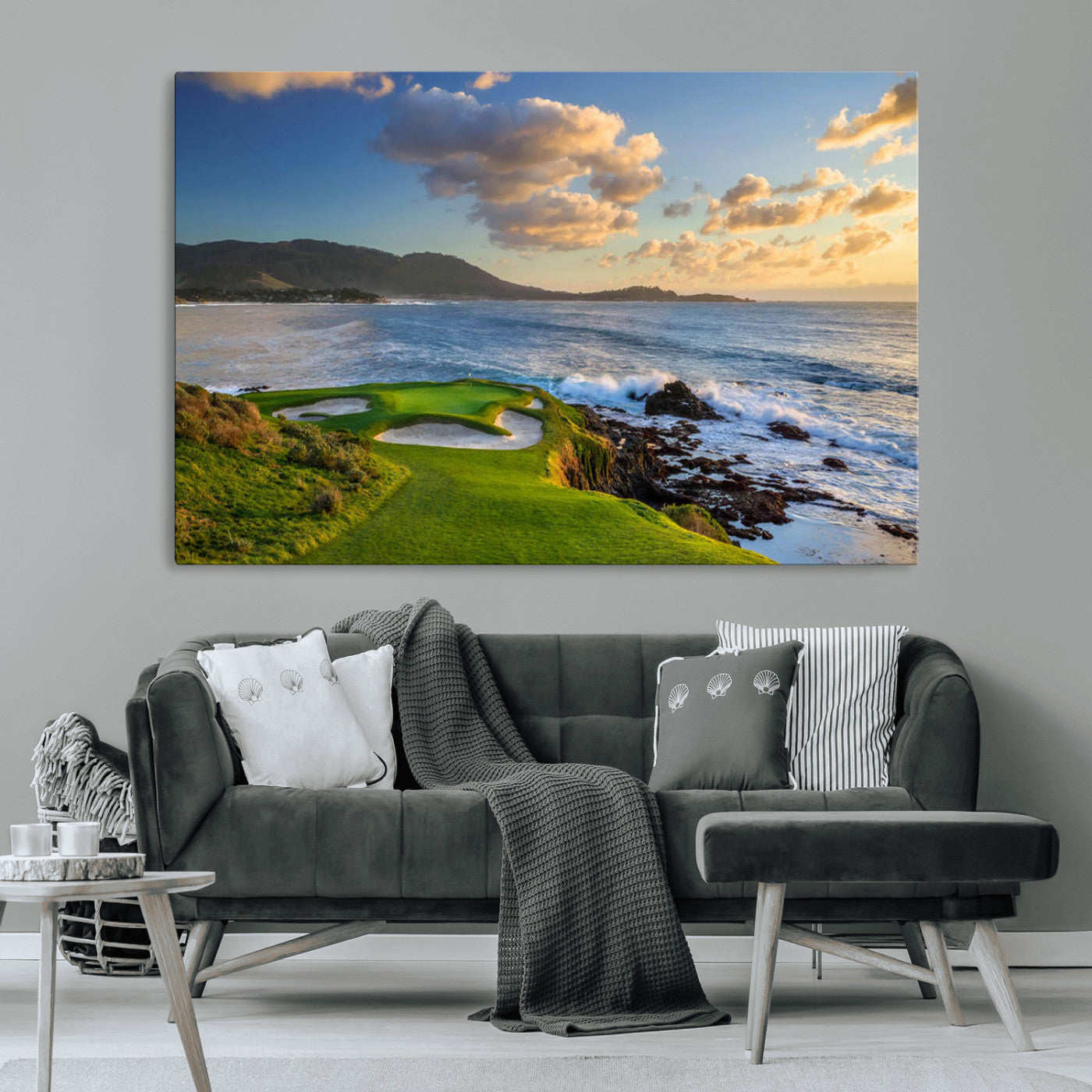 50107048-MGV-CV-36X24-Golf Course Wall Art – Coastal Ocean View Canvas Print, Scenic Fairway Landscape Decor for Office, Man Cave, Bedroom, or Living