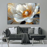 39604126-MGV-CV-36X24-Abstract Flower Wall Art – Elegant White and Gold Bloom Canvas Print, Modern Floral Artwork for Bedroom, Living Room, or Office