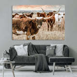 47758300-MGV-CV-36X24-Texas Longhorn Cattle Wall Art – Rustic Western Herd Canvas Print, Cowboy Ranch Farmhouse Decor for Living Room, Office, or