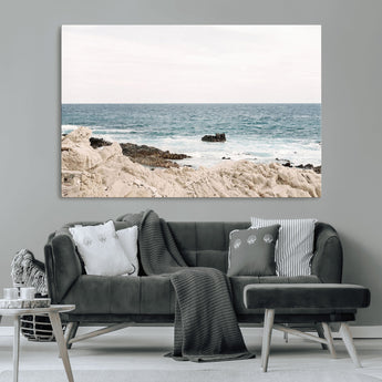 25481980-MGV-CV-36X24-Ocean Coastal Wall Art – Rocky Shoreline and Waves Canvas Print, Serene Beach Landscape Decor for Living Room, Bedroom, or Office